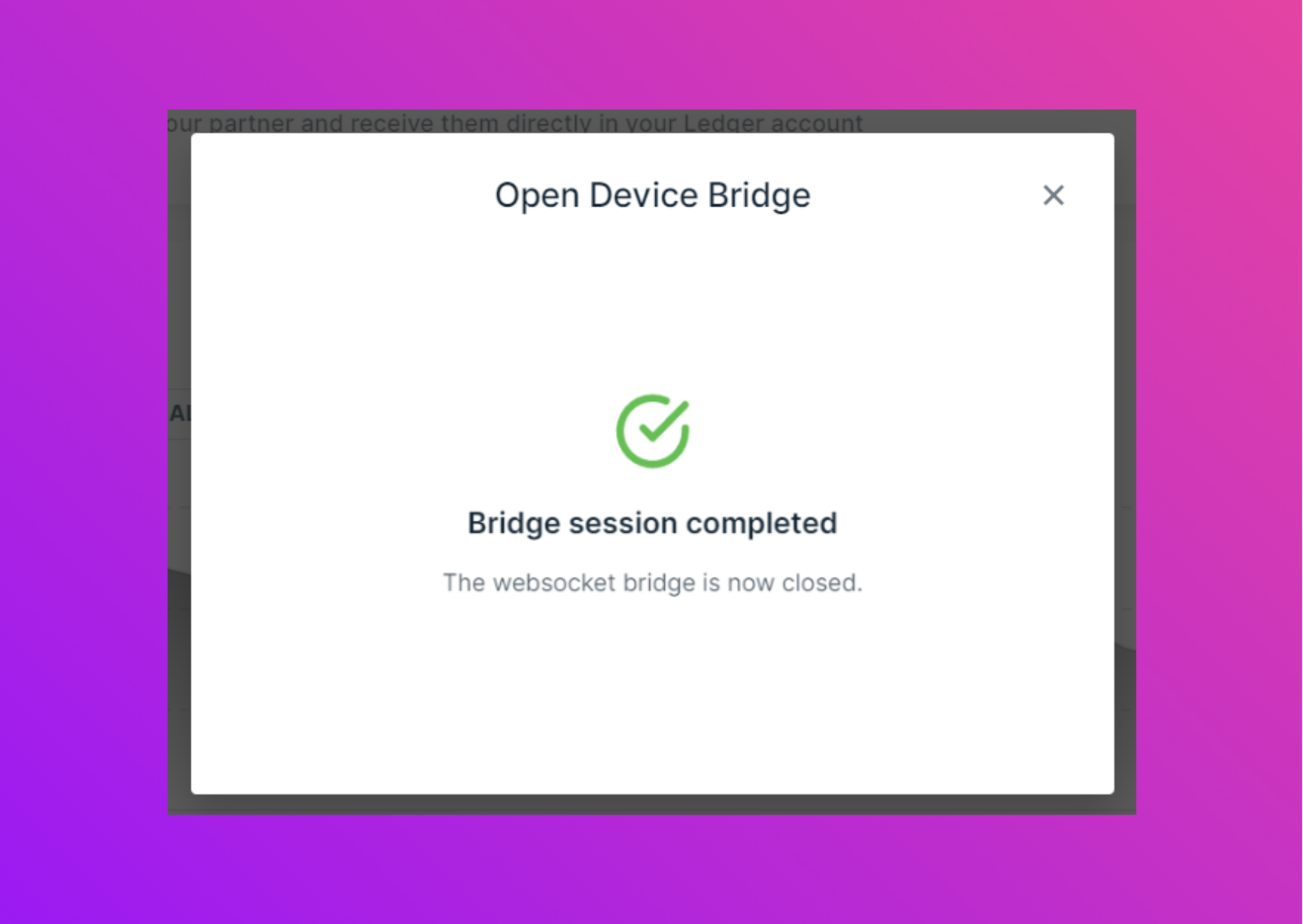 Screenshot of Ledger Live session completed