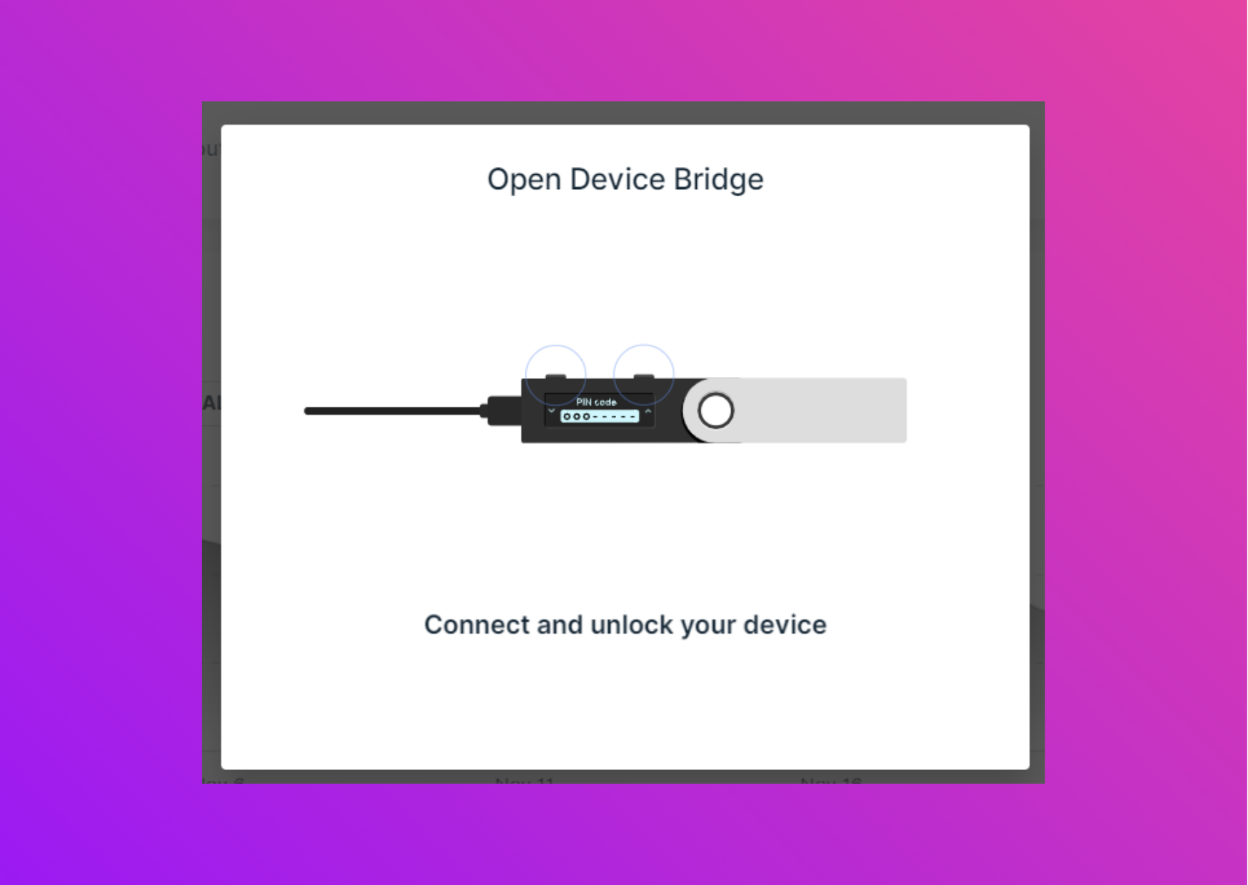 Screenshot with Ledger Live with the prompt to connect the ledger.