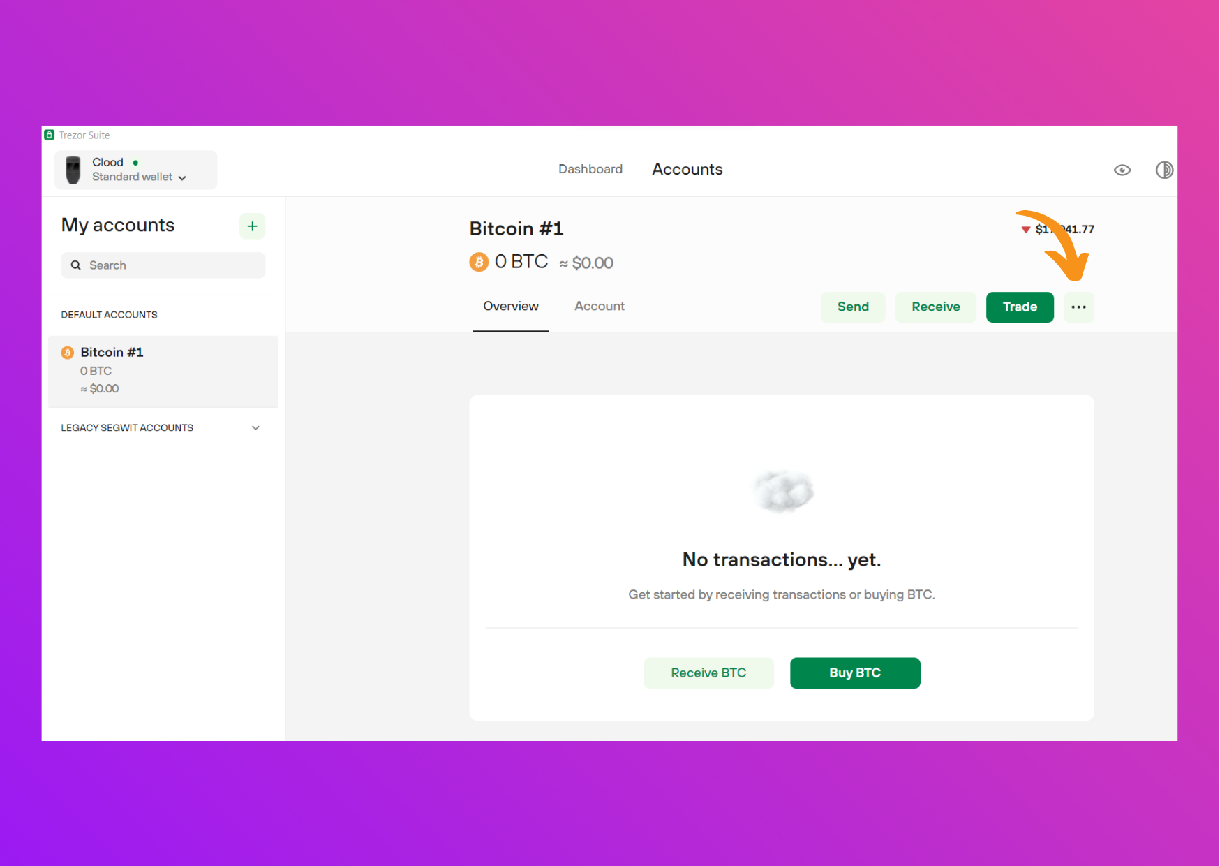 Bildschirmaufnahme Trezor Suite Bitcoin Konto