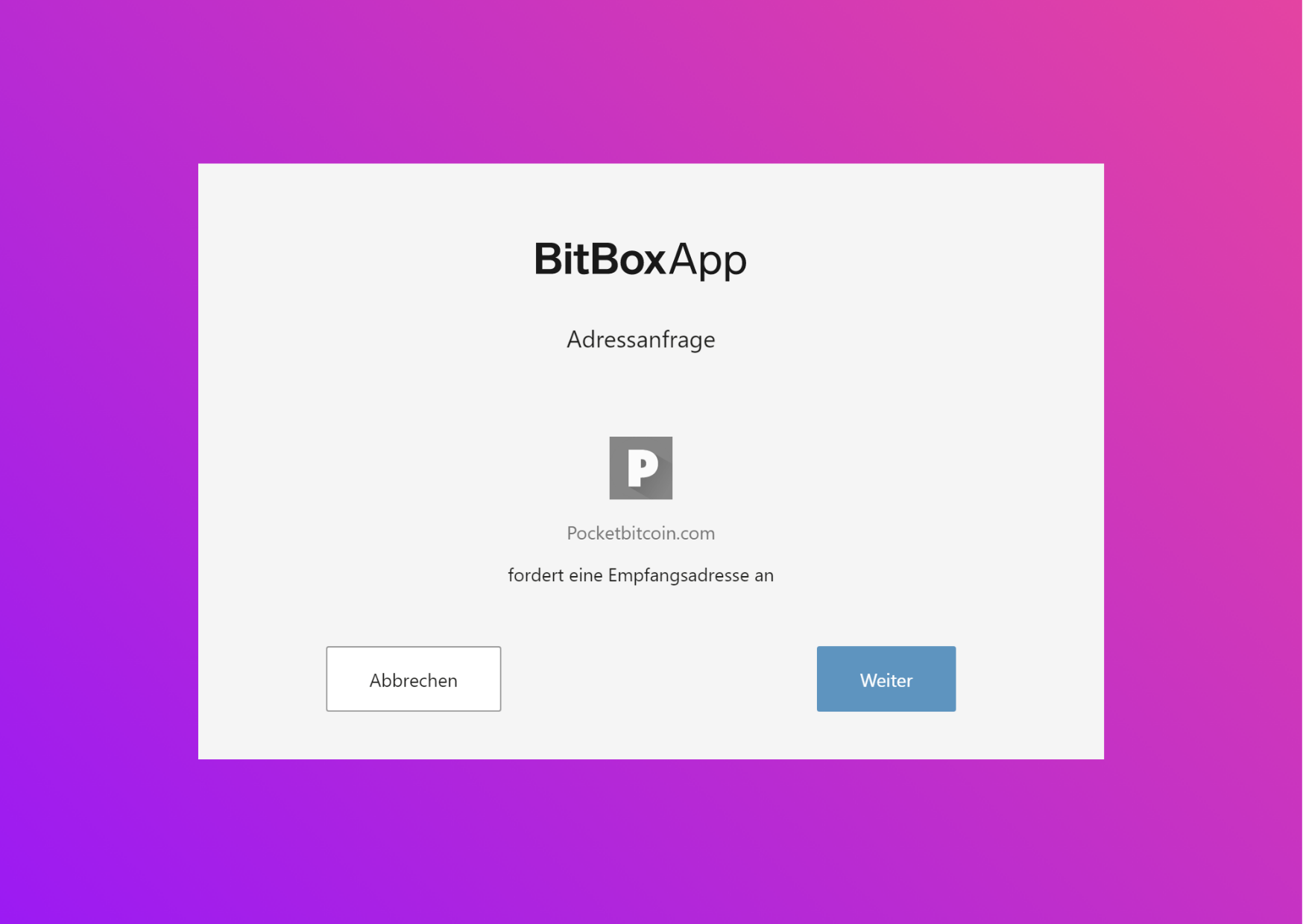 Bildschirmfoto mit der BitboxApp